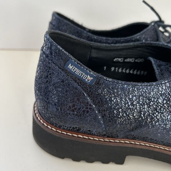 Mephisto Sabatina Patent Leather Oxford Lace Up Derby Shoes Womens Sz 9 Blue - Picture 3 of 11